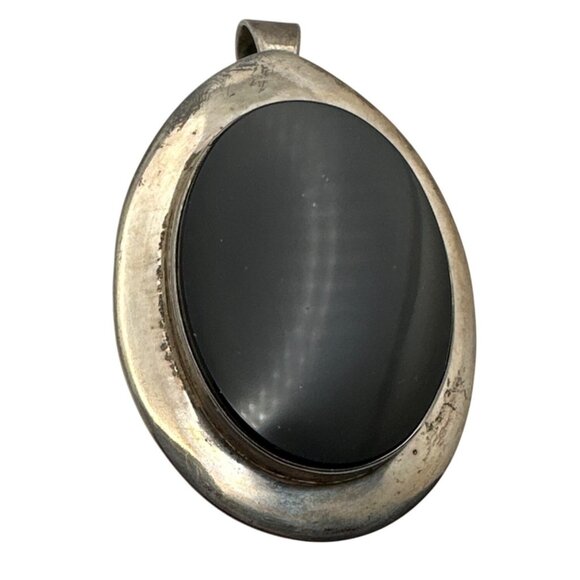 Vintage Taxco Mexico Sterling Silver Obsidian Oval Pendant Brooch Combo Signed - Picture 5 of 9